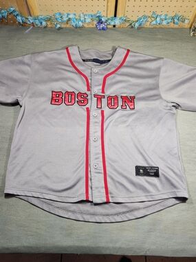 Renegade Gray Boston Baseball Jersey with Red Trim Mens Size L/G Pre-owned
